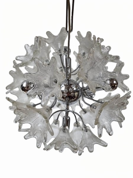 Venini Murano Sputnik glass flower Chandelier Veart Kroonluchter mid-century chroom bloemen Italy vintage 1960s-
